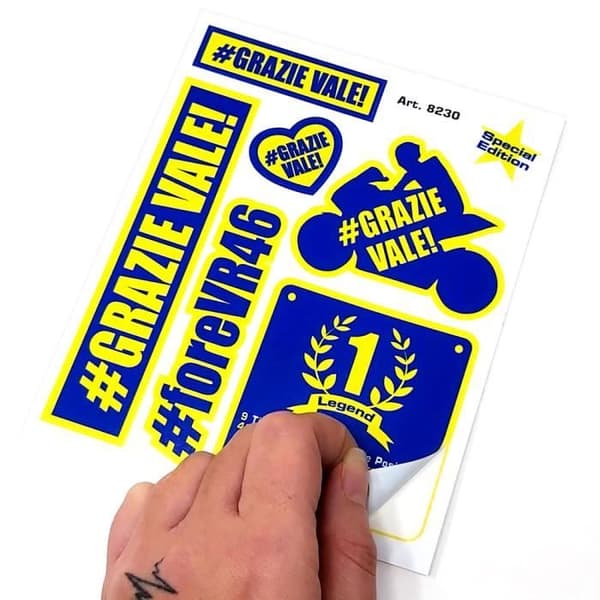 Autocollant - Grazie Vale - Valentino Rossi - 14 x 16 cm - 6 Ämnen - Väderbeständiga