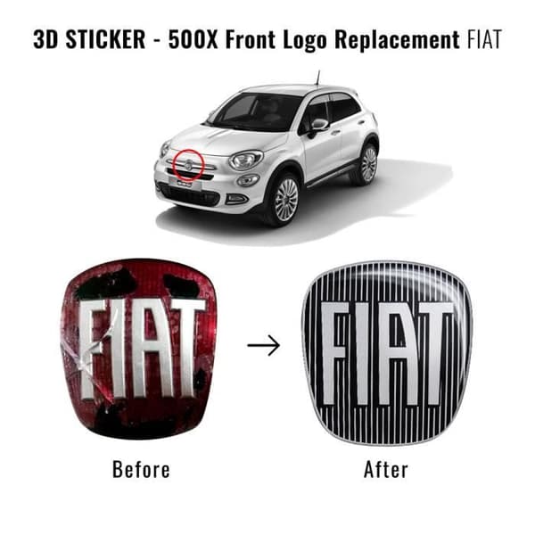 Fiat 3D Replacement Black Logo Sticker för 500X, fram