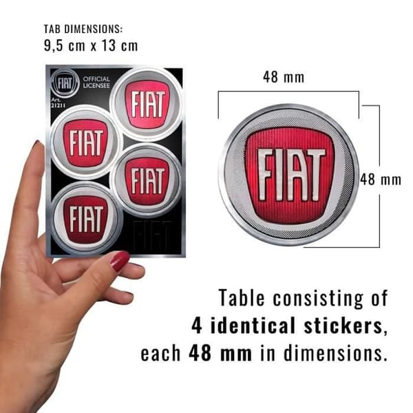 Autoklistremerker - Fiat - 4 logoer - Diameter 48 mm - Tabell 94 x 131 mm - Høy motstand