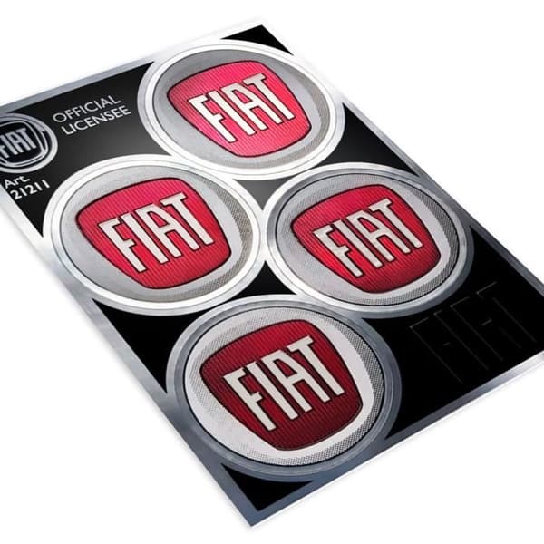 Autoklistremerker - Fiat - 4 logoer - Diameter 48 mm - Tabell 94 x 131 mm - Høy motstand