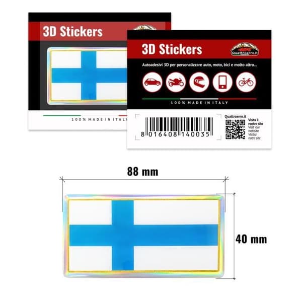 3D Sticker Dekal Finland Flagga, 88 x 40 mm