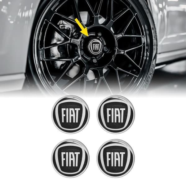 3D Stickers - Fiat - Hjulskydd - Svart - 4 delar - Diameter 58 mm