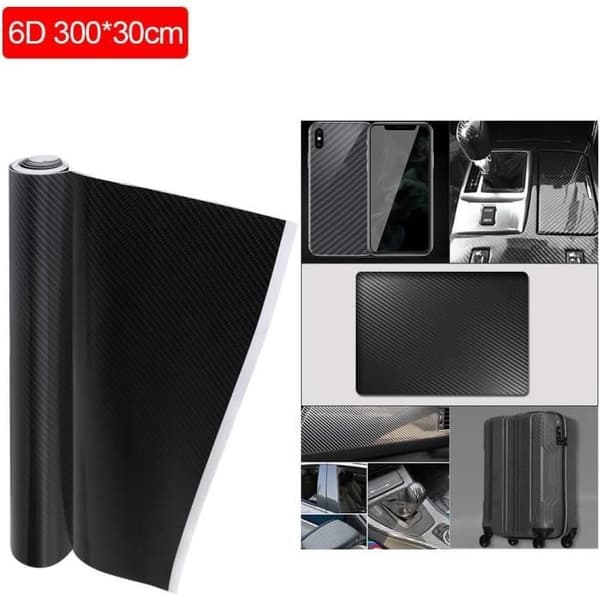 3M x 0,3M svart kolfiber vattentät 6D bildekalfilm Bil, dator, telefonfodral