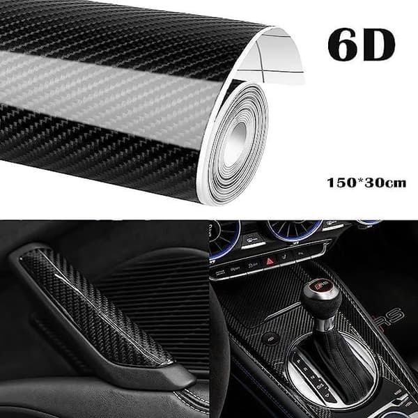 6D vattentät svart kolfiber bildekalfilmrulle 30cm*152cm Bil, dator, mobiltelefonfodral