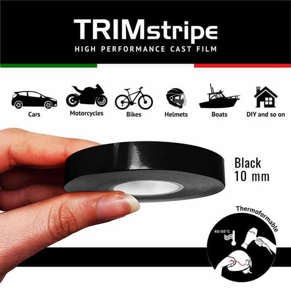 Klistaplar - Trim Stripes - Svart - 10 mm x 10 mt - Termoformbar - Väderbeständig