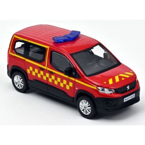 Minibas - PEUGEOT - Rifter 2019 - Brandbil - Dekoration på sidan i rutig mönster - Skala 1/43