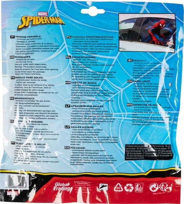 Solskenparasol Bil - Marvel - Spiderman - UV-skydd - 65x35 cm - Sugproppfäste