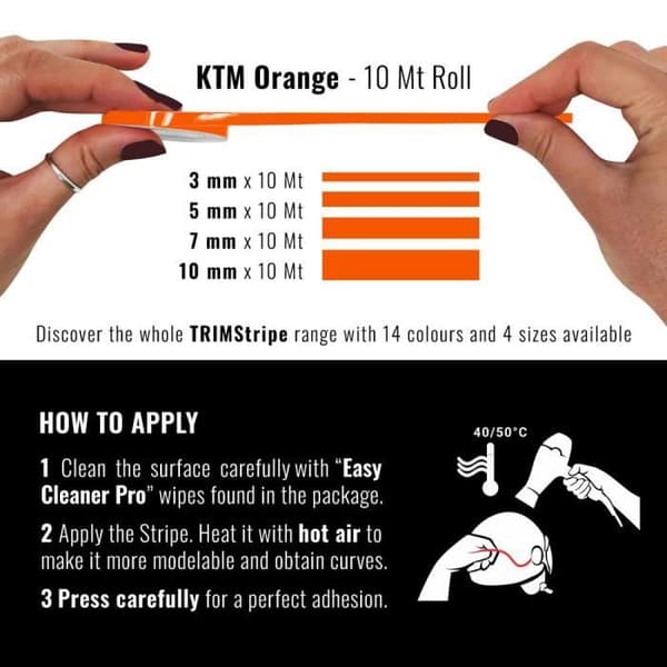 Bandadhesiv - KTM - Dekorlinjer - Orange - 3 mm x 10 mt - Termoformbar