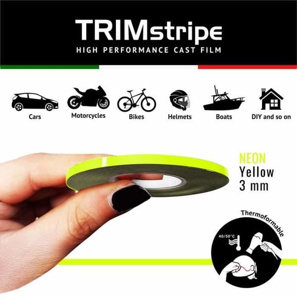 Klistret Band - Trim Stripes - Neon Gul - 3 mm x 10 mt - Termoformbar - Väderbeständig