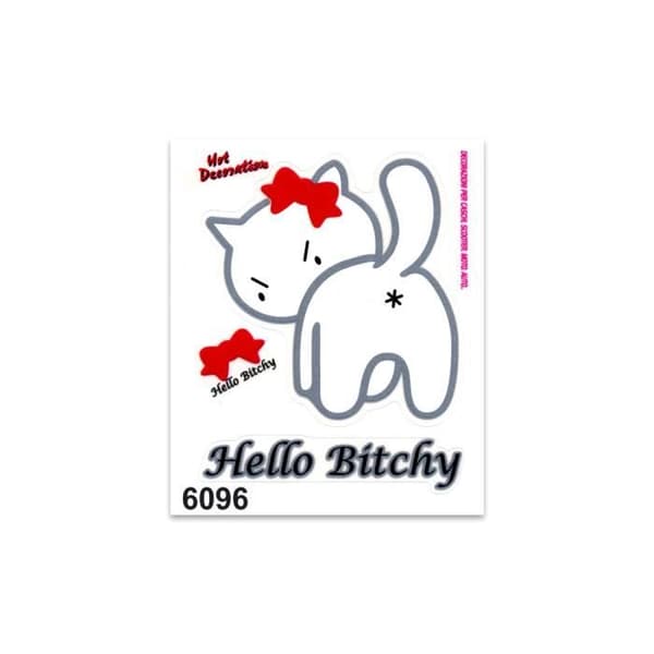 Klistermärke - Hello Bitchy - Katt - 10 x 12 cm - Hållbar - Klara färger