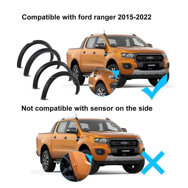 Fender Flares, sopii Ford Ranger 2015-2022, mukana mudguards,2015-2022