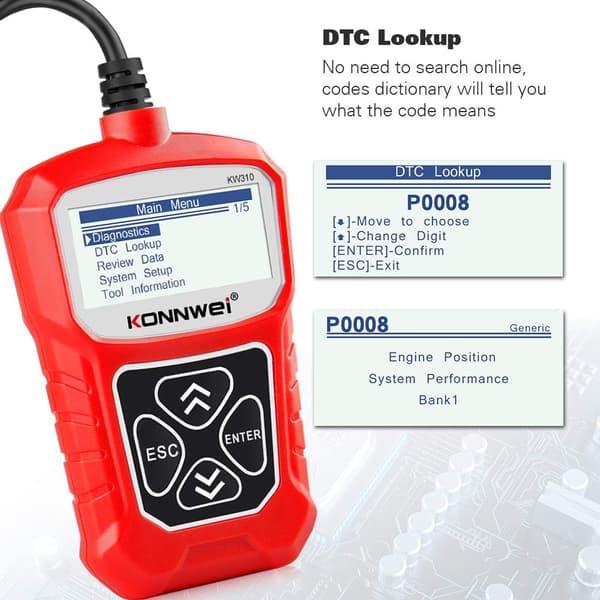 KW310 OBD2 Felkodsläsare, OBDII-funktioner, radera felkoder, Passar alla bilar från 1996 och framåt