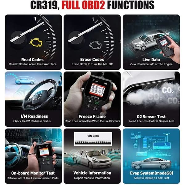 Starta CR319 OBD2 Engine Fault Code Reader med O2 Sensor EVAP Test Auto Diagnostic Tool med DTC Lookup [1131]