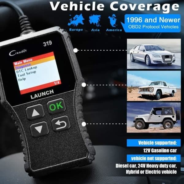 LAUNCH CR319 OBD2 / EOBD/CAN Auto Diagnostic Scanner för att läsa och rensa motorfelkoder, EVAP System Tester