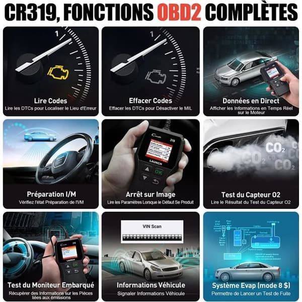 Starta CR319 OBD2 Engine Fault Code Reader med EVAP - O2 Sensor Test, Auto Diagnostic Tool med DTC39 Lookup