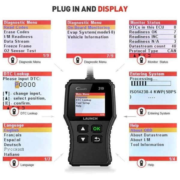 Cr319 Auto Code Reader Obdii Eobd Bilfelsdiagnosinstrument