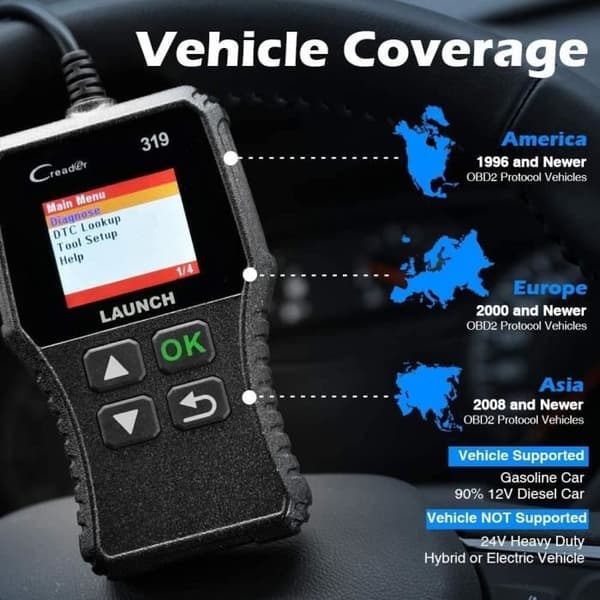 LAUNCH CR319 OBD2 - EOBD-Can Auto Diagnostic Scanner för att läsa och rensa motorfelkoder, EVAP och AC Tester[389]