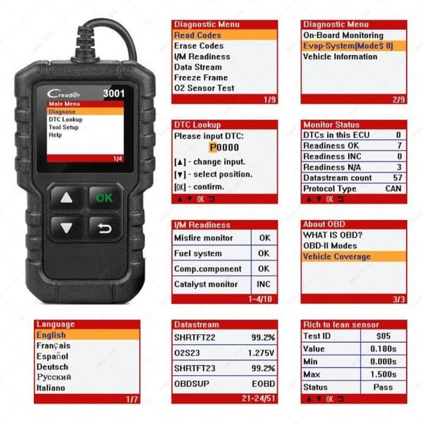 Starta X431 CR3001 Stöd för alla OBDII - EOBD-funktioner OBDII-EOBD Creader 3001 PK Multi-Language Diagnostic Tool CR319