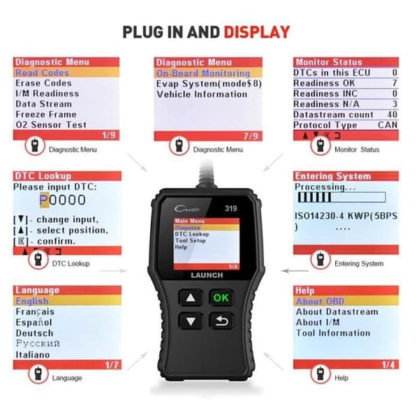 Color cr319 Launch X431 Creader 319 CR319 FULL OBD2 Scanner OBD EOBD Bil Auto Code Reader
