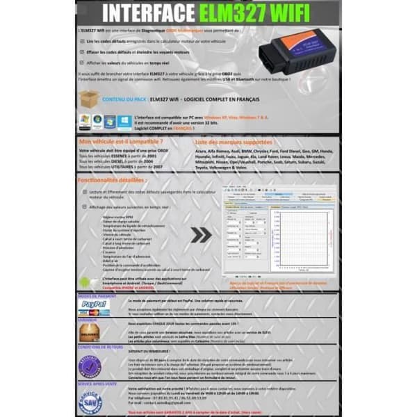 Diagnostiskt verktyg - ELM - 327 WiFi - OBD2-gränssnitt - Flera märken - Ekonomiskt och pålitligt