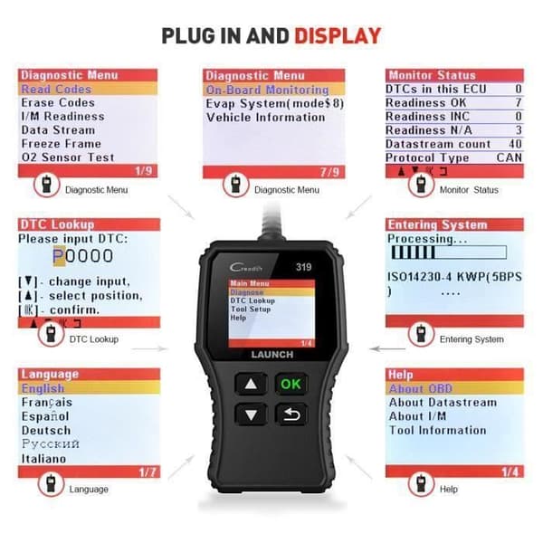 LAUNCH CR319 OBD2 Multi-brand Auto Diagnostic Suitcase Scanner för att läsa och rensa motorfelkoder