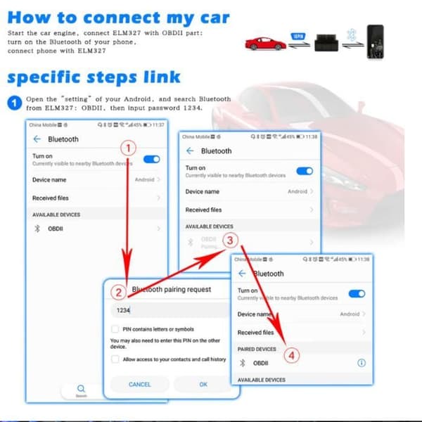 Dioche mini diagnostisk skanner OBD2 diagnostisk skanner 25K80 Chip för ELM327 V1.5 trådlös Bluetooth felkodsläsare