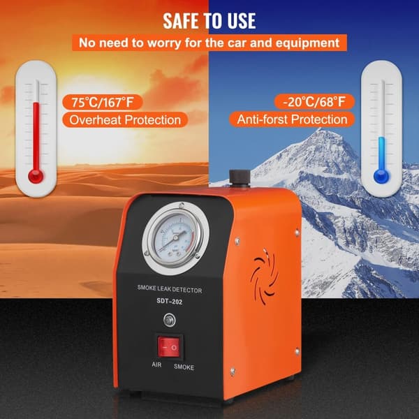 rökläckagedetektor kit för alla fordon med inbyggd luftpump och tryckmätare, stödjer olika systemtester, överhettnings- och frostskydd