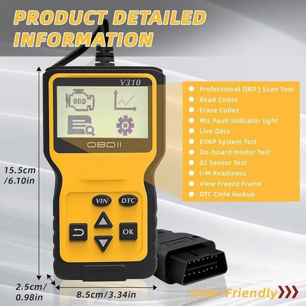 OBD2 Universal Scanner Engine Fault Code Reader - Multi-brand Auto Diagnostic Tool - Gul, LED - OBDII Efter 1996OBD2