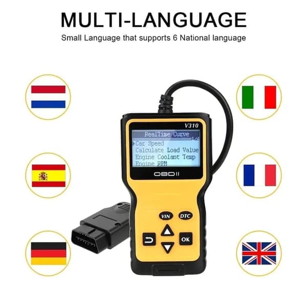 V310 OBD2 vikakoodinlukija / diagnostiikkatyökalu - monikielinen, vikakoodin lukeminen/tyhjennys, reaaliaikaiset tiedot, laaja yhteensopivuus