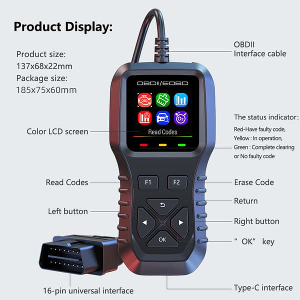 INF Motor Diagnostic OBD2 Scanner - Check Engine Light Reader