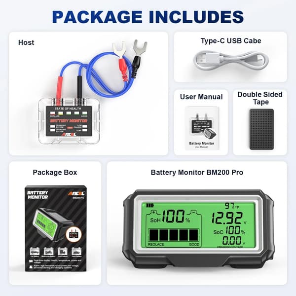 12V Batteritesteren, LED-display, trådløs datatransmission,BM200 PRO