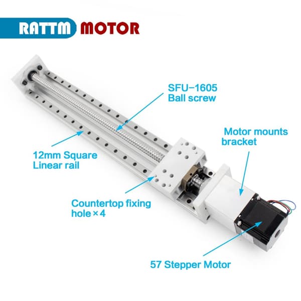 Lineærvejledningsaktuator, Kugleskrue SFU1605, Nema 23 stepper motor, Rejse 400mm