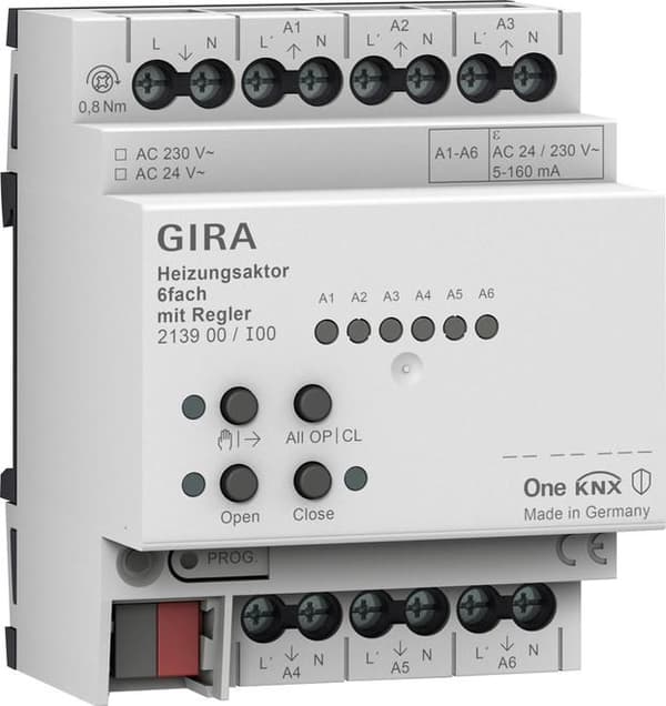 GIRA värmeställdon 6x styrning KNX ONE 213900