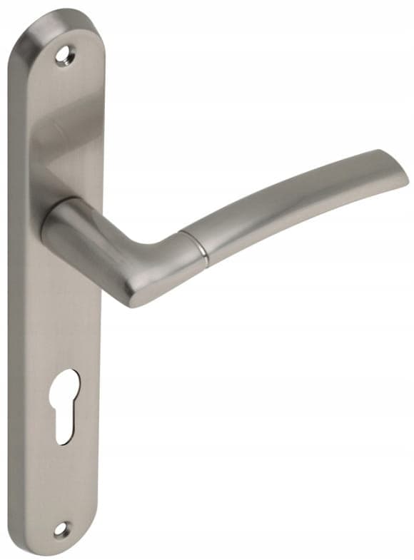 Innerdörrhandtag, lång platta för insats, borstad nickel