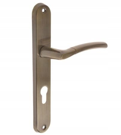 Innerdörrhandtag, lång platta för insats, patina