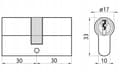 Pikkukuva 3 / 3: Oven lukkopesä messinkiä 30/30 mm + 3 avainta