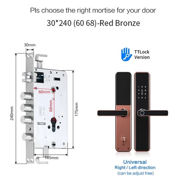 Smart lås, Vattentät, Fingeravtrycksigenkänning, Cylindrisk mortise