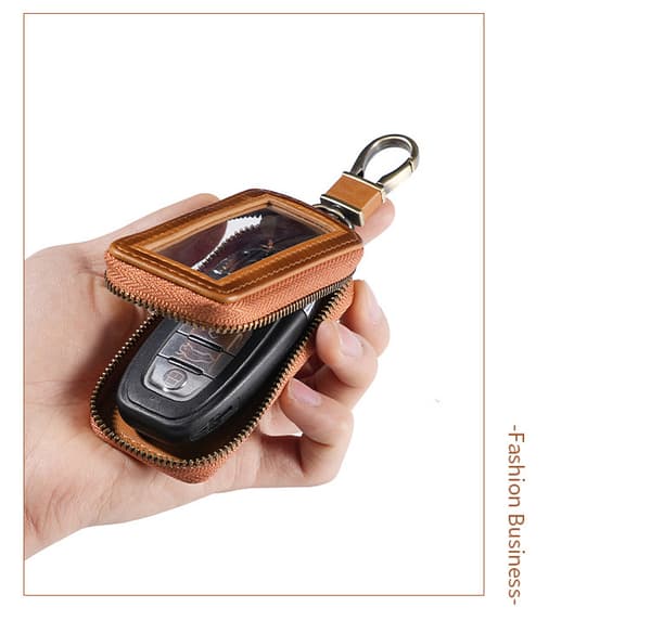 INF Nyckelskydd i läder till bil med transparent fönster, slimmad enskikts vertikal design Model 1