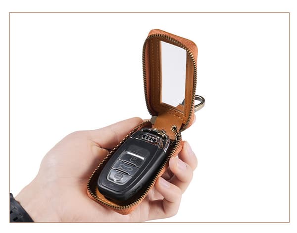 INF Nyckelskydd i läder till bil med transparent fönster, slimmad enskikts vertikal design Model 1