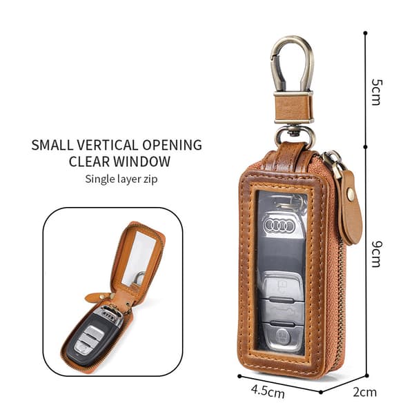 INF Nyckelskydd i läder till bil med transparent fönster, slimmad enskikts vertikal design Model 1