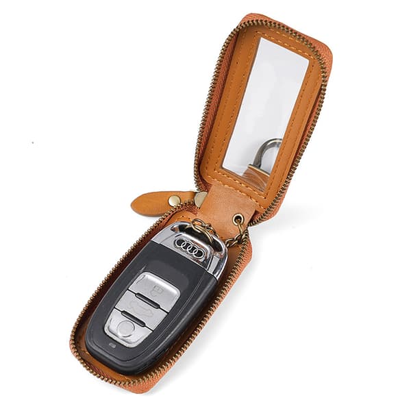 INF Nyckelskydd i läder till bil med transparent fönster, slimmad enskikts vertikal design Model 1