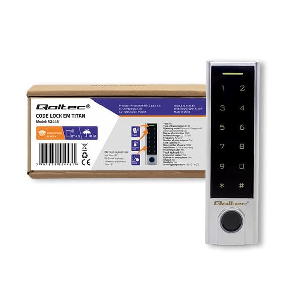 Qoltec 52448 Kodelås TITAN med fingeraftrykslæser | RFID | BT 4.0 | Kode | Kort | nøglesender | Dørklokke | IP68 | EM