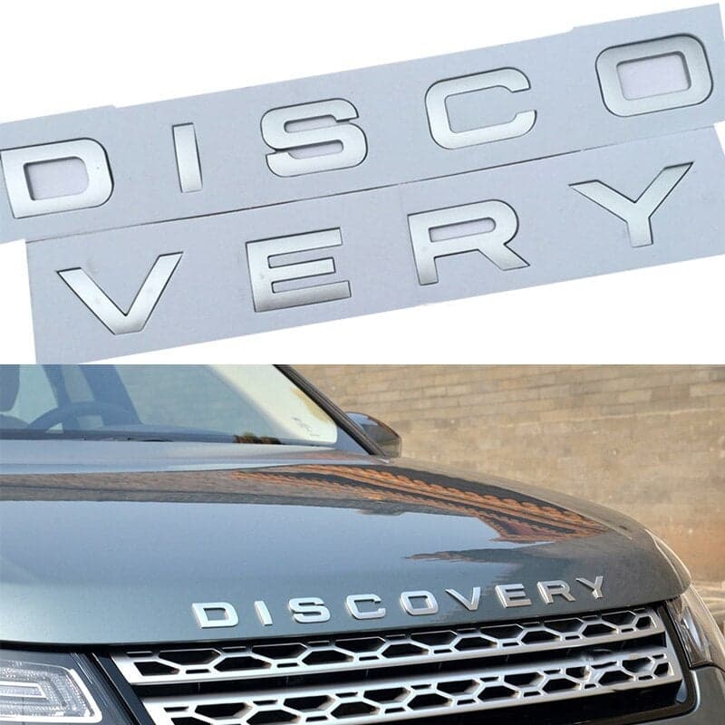 Titanium Silver DISCOVERY Land Rover Letters Sticker Stick On Badge Emblem For Front Fr�mre Grill Bonnet Hatta Badge Emblem Or Rear Bak-