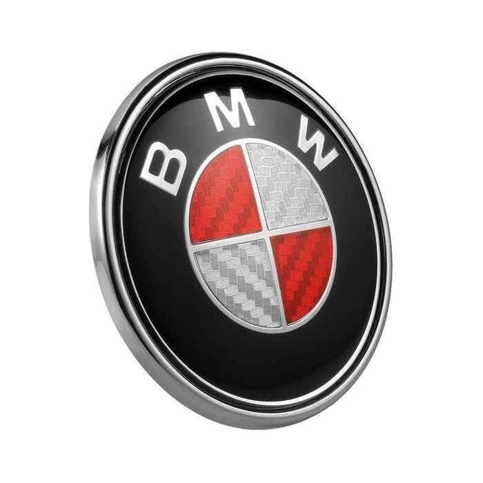 BMW Carbon Fibre Red Rot/White Rear Bak- Boot Lid Badge Emblem 74mm