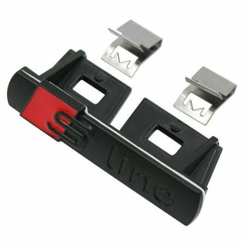 Audi ABS S Line Grill Badge Emblem Gloss Black/ Red For All S, Q, A, RS Ranges S line 70mm x 15mm