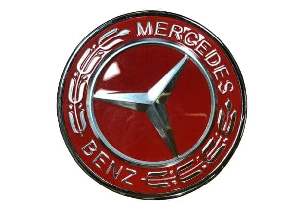 Bonnet Badge Emblem 57mm Red/Silver Mercedes Bonnet Benz Laurel