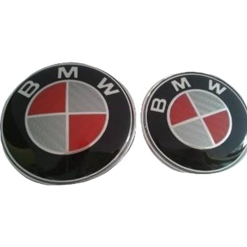 Carbon Fibre Red/White BMW Hood Bonnet Badge Emblem   82mm