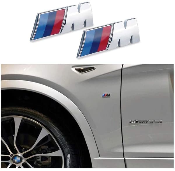 BMW M Sport Chrome Emblem x2 Sticker Side Wing Fender Badge 45x15mm (Pair) BMW 1 2 3 4 5 6 7 8 Series