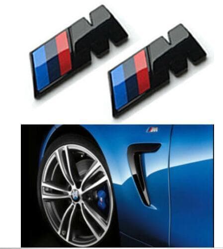 BMW M Sport Emblem x2 Gloss Black Sticker Side Wing Fender Badge 45x15mm Pair M1 M2 M3 M4 M5 M6 M8