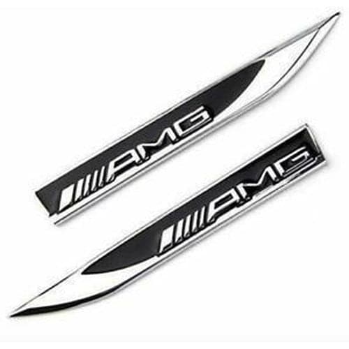 2 x AMG Black Fender Side Wing Metal Sticker Badge Emblem - to Fit All Mercedes Models AMGs W176 W204 W205 A C E Class